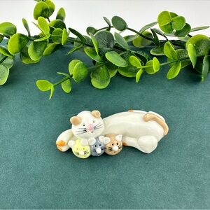 Vintage Mini Cat Figurine Laying with Baby Cats